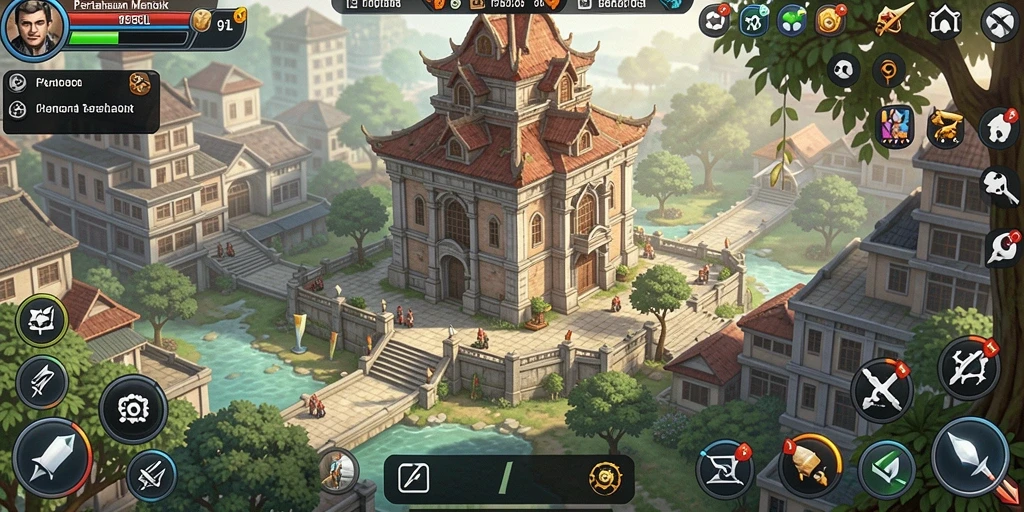 Screenshot utama menampilkan gameplay menara yang intens dan strategis.