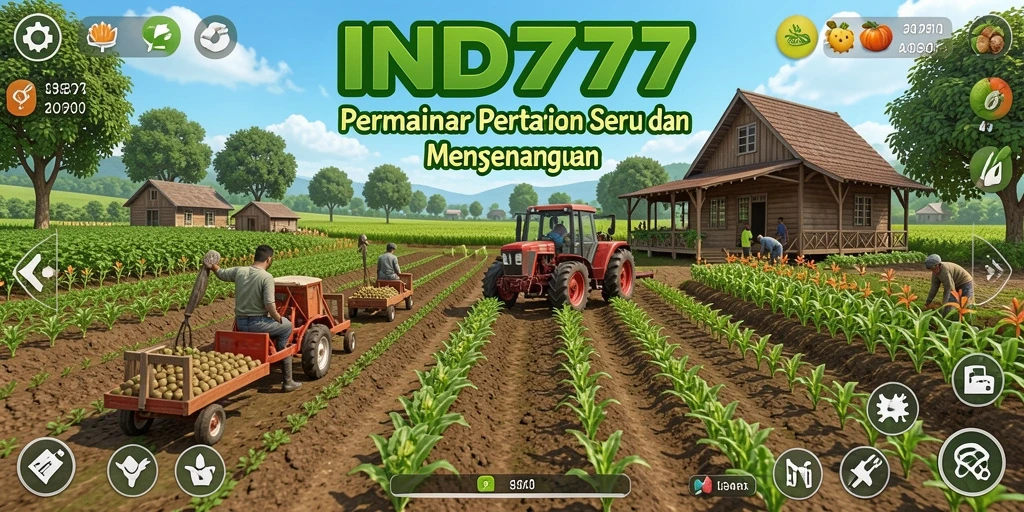 Screenshot utama IND777 menunjukkan gameplay pertanian yang seru dan interaktif.