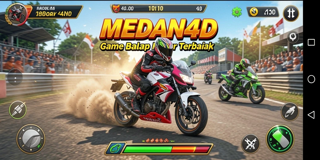 Tampilan gameplay seru dalam MEDAN4D yang penuh aksi balap motor.