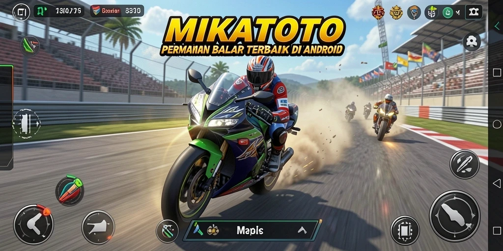 Tampilan gameplay MIKATOTO dengan motor balap yang mendebarkan.