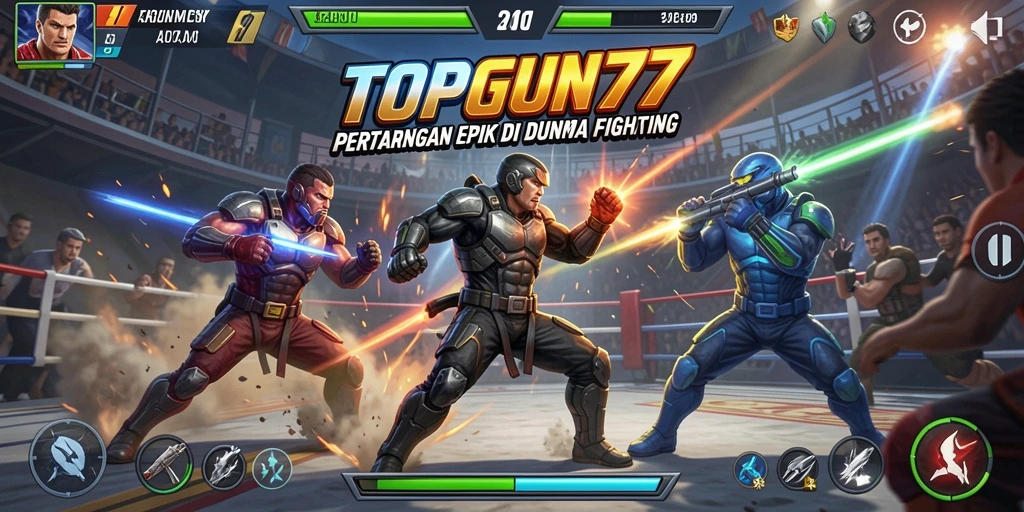 Screenshot gameplay <strong>TOPGUN77</strong> yang mendebarkan saat pertarungan berlangsung.