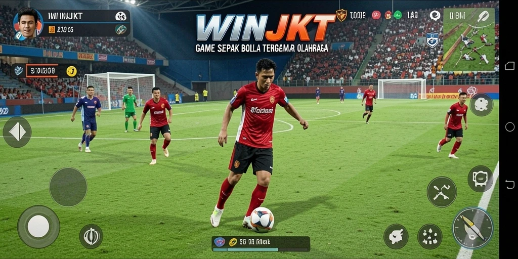 Gameplay menarik dalam WINJKT menunjukkan aksi sepak bola yang realistis.